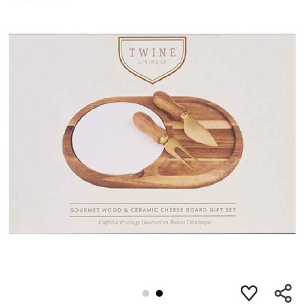 Twine Living Co. Gourmet Wood and Ceramic Cheese Board Set - Brown and White